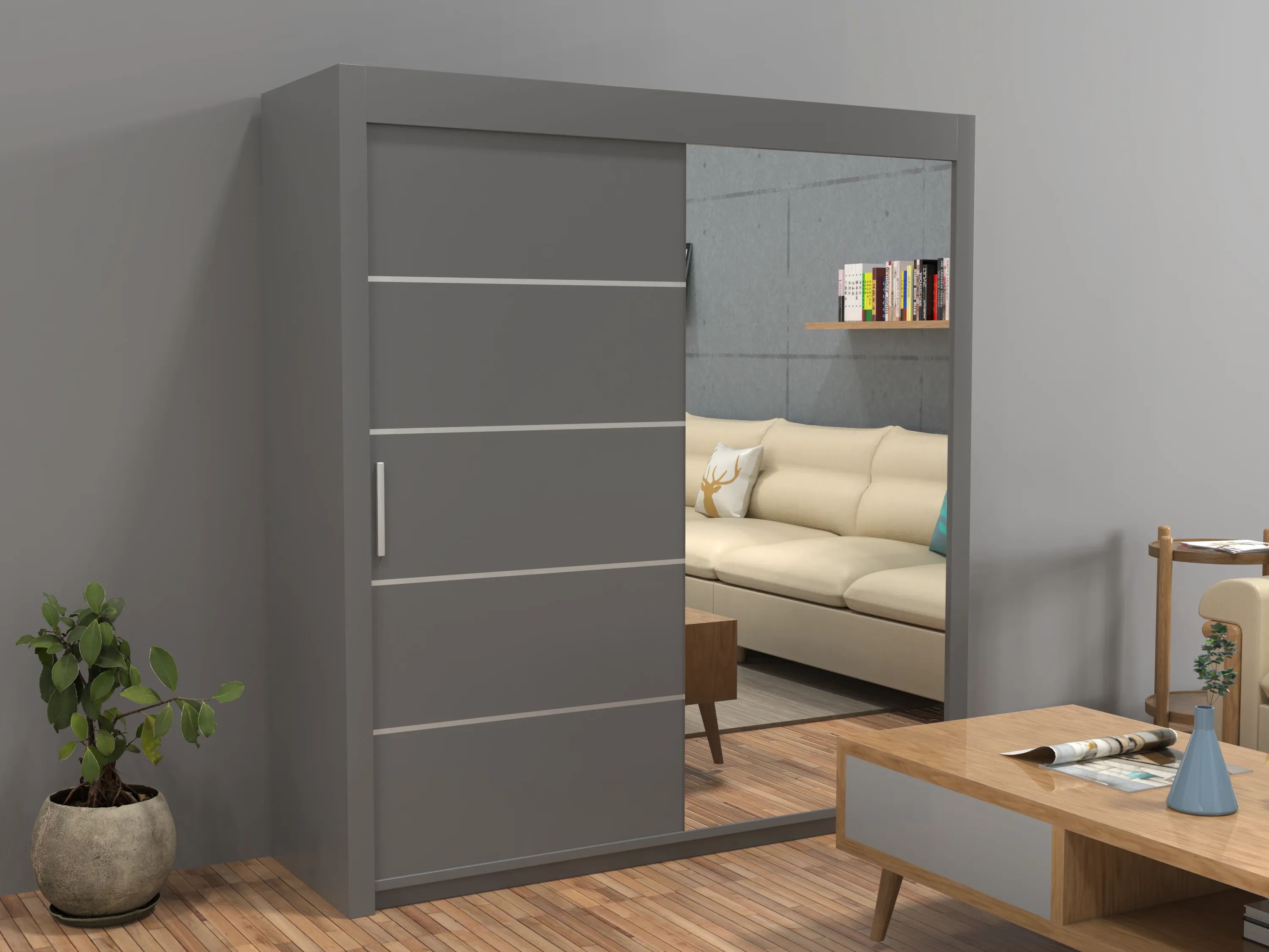 Vision New Sliding Door wardrobe | Black, White, Grey & Oak Colors | Multiple Sizes Available