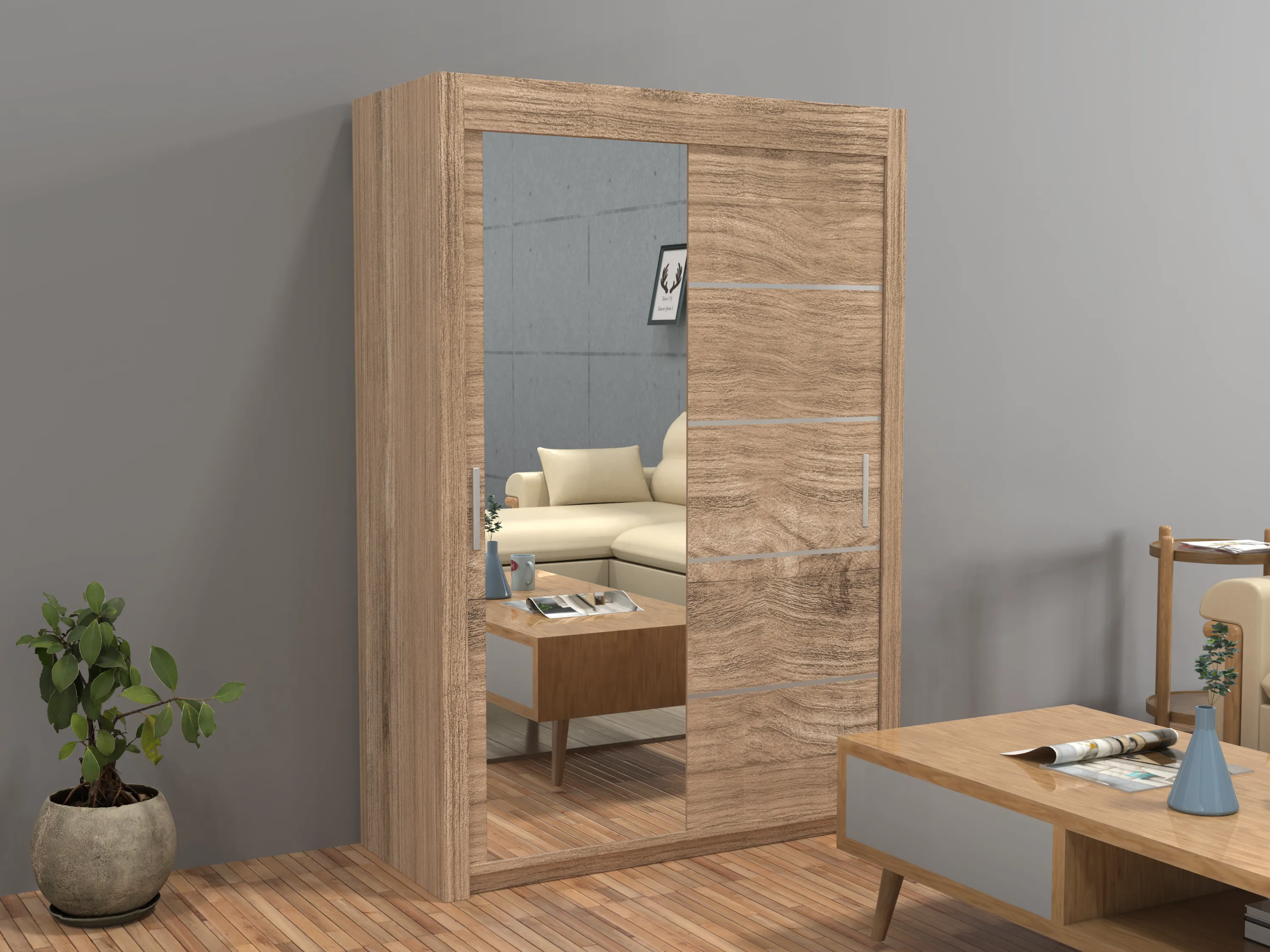 Vision New Sliding Door wardrobe | Black, White, Grey & Oak Colors | Multiple Sizes Available