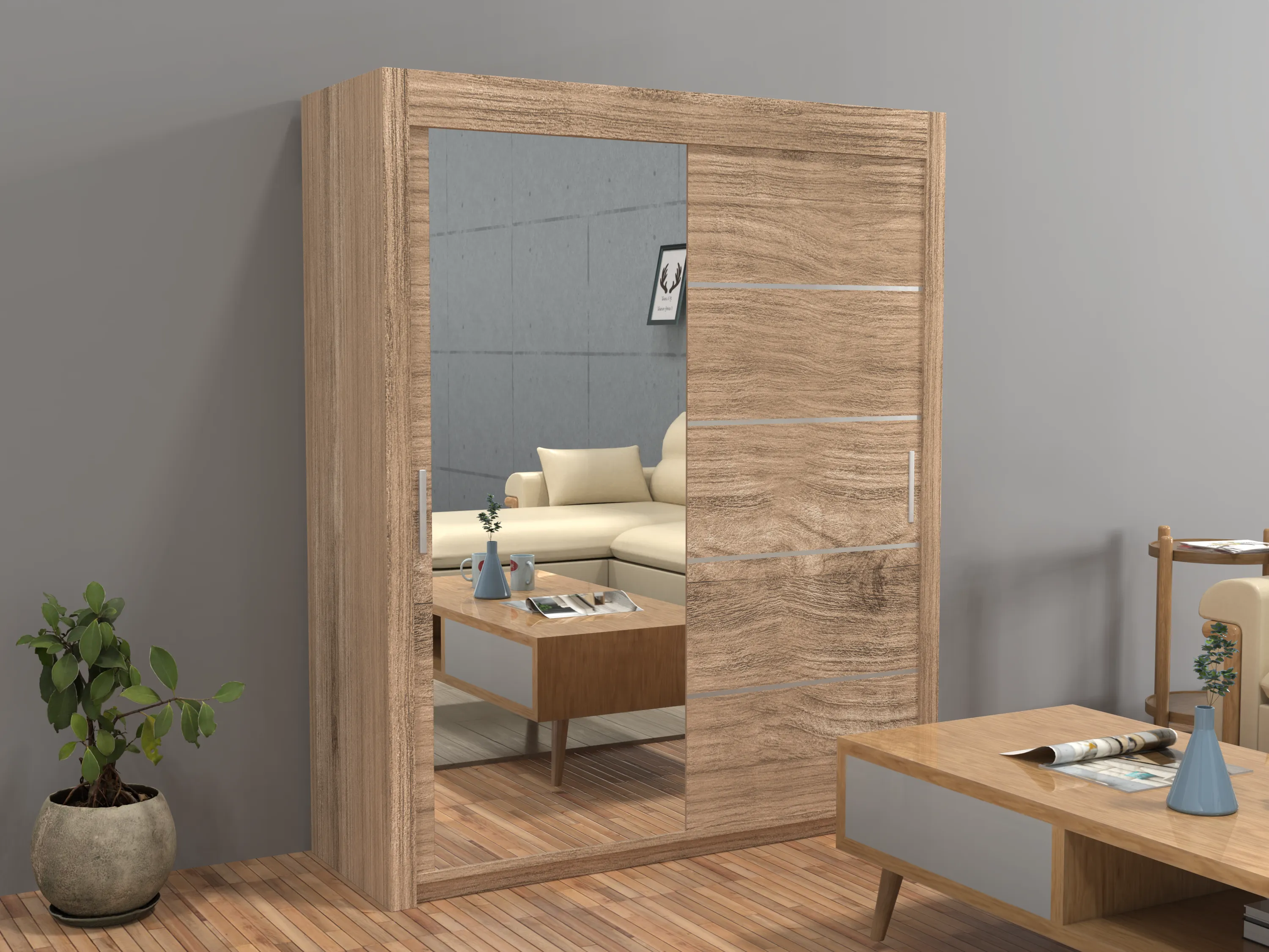 Vision New Sliding Door wardrobe | Black, White, Grey & Oak Colors | Multiple Sizes Available