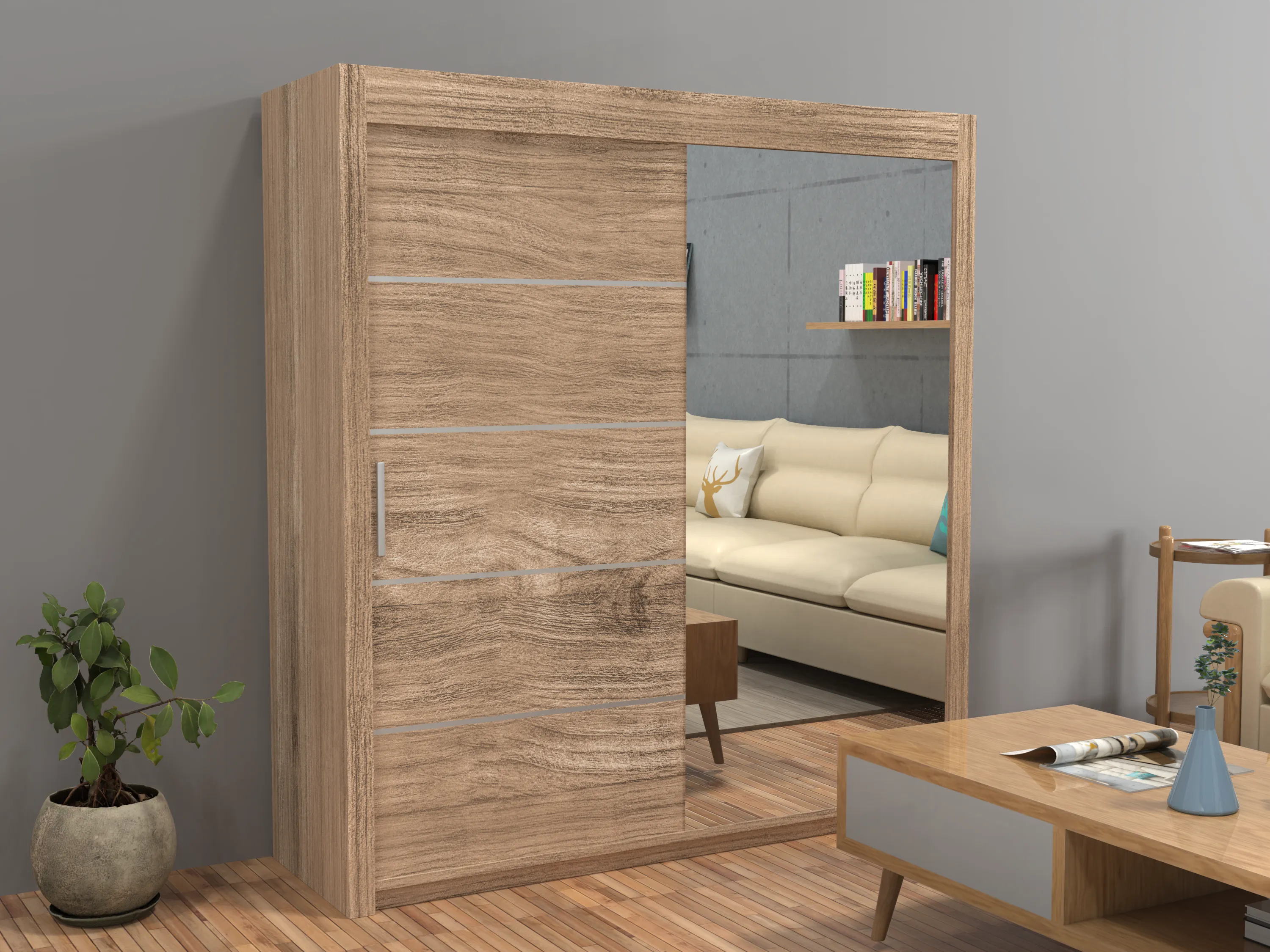 Vision New Sliding Door wardrobe | Black, White, Grey & Oak Colors | Multiple Sizes Available