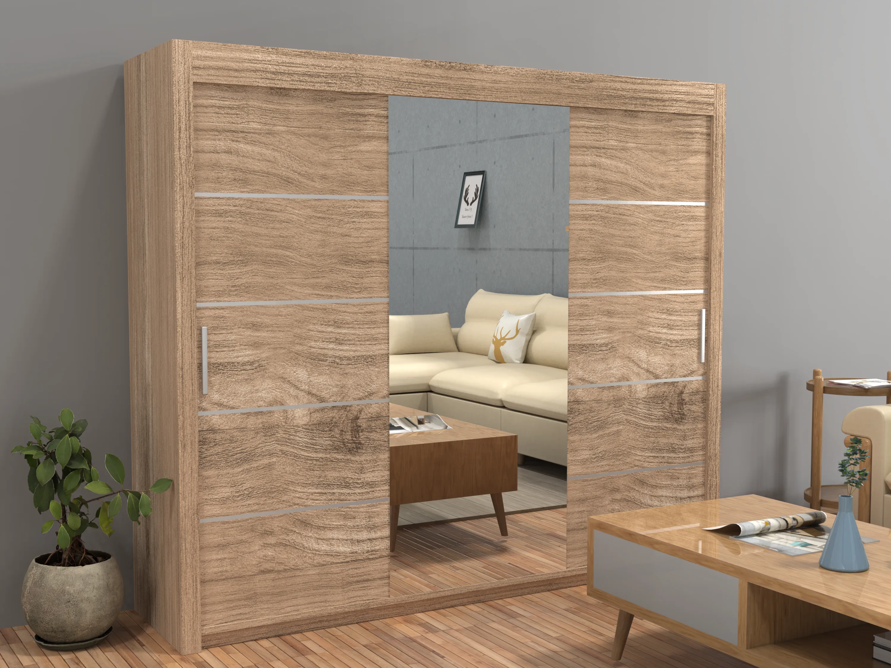 Vision New Sliding Door wardrobe | Black, White, Grey & Oak Colors | Multiple Sizes Available