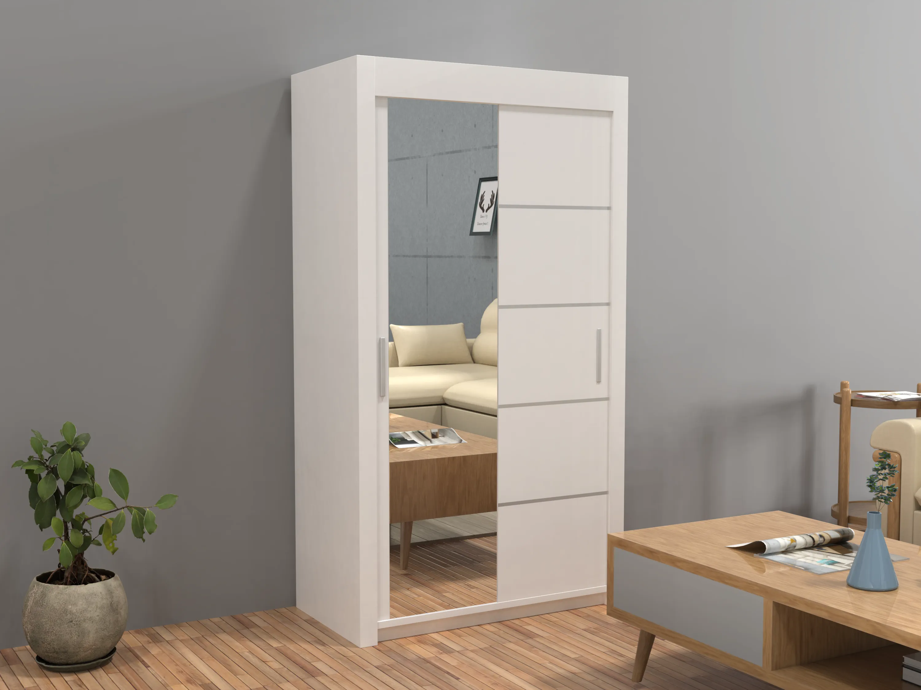Vision New Sliding Door wardrobe | Black, White, Grey & Oak Colors | Multiple Sizes Available