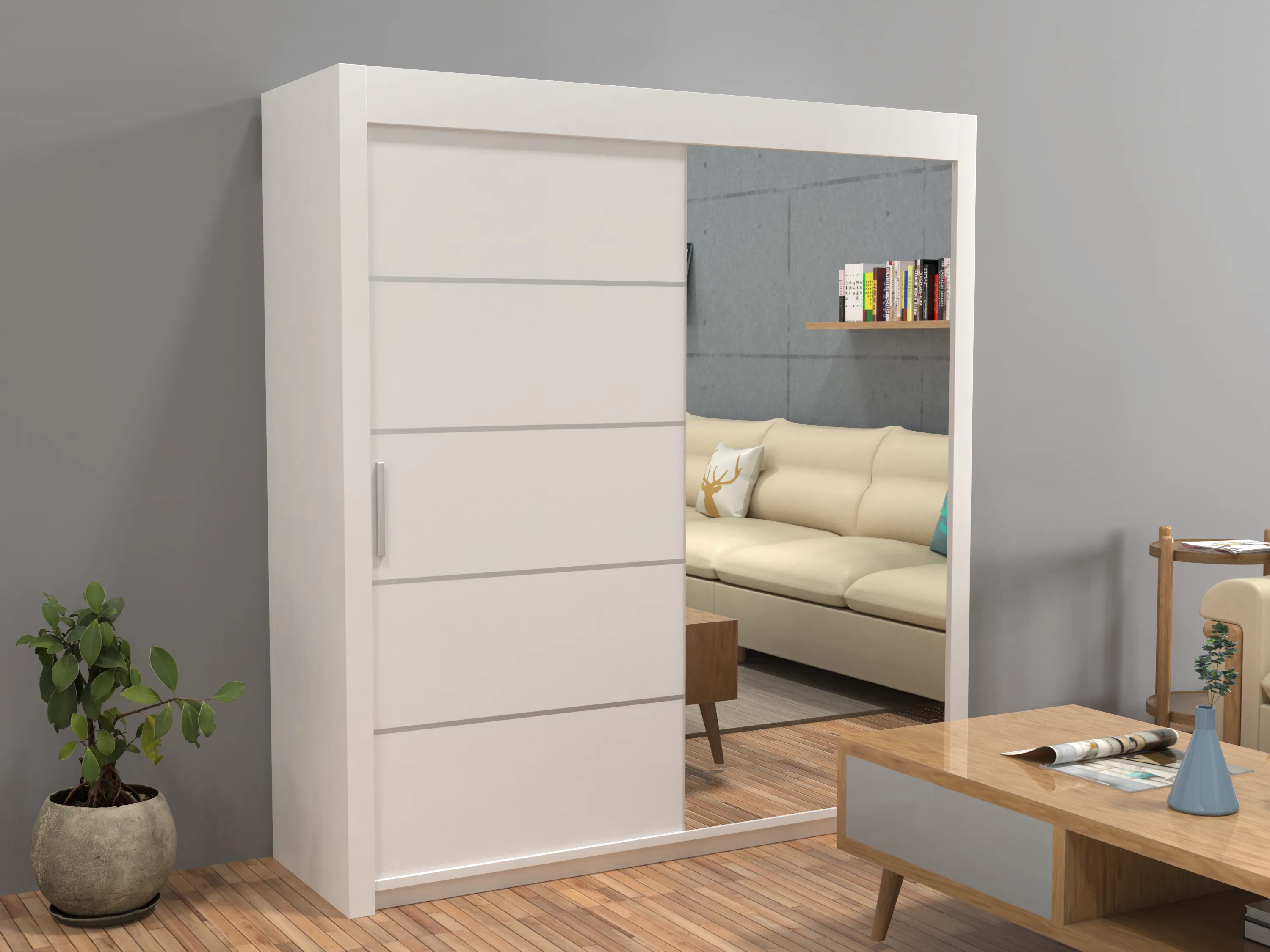 Vision New Sliding Door wardrobe | Black, White, Grey & Oak Colors | Multiple Sizes Available
