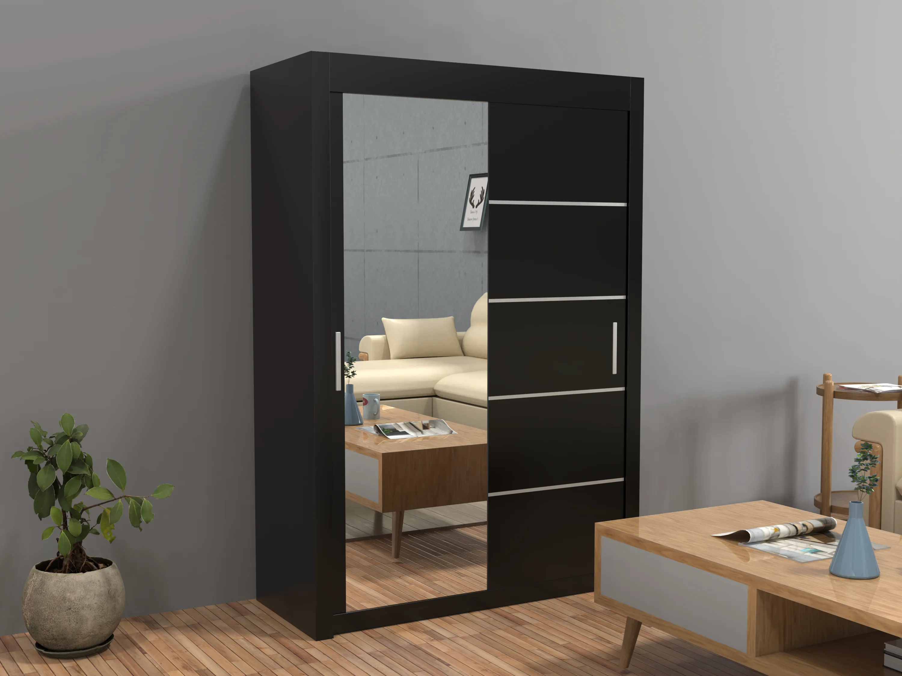 Vision New Sliding Door wardrobe | Black, White, Grey & Oak Colors | Multiple Sizes Available