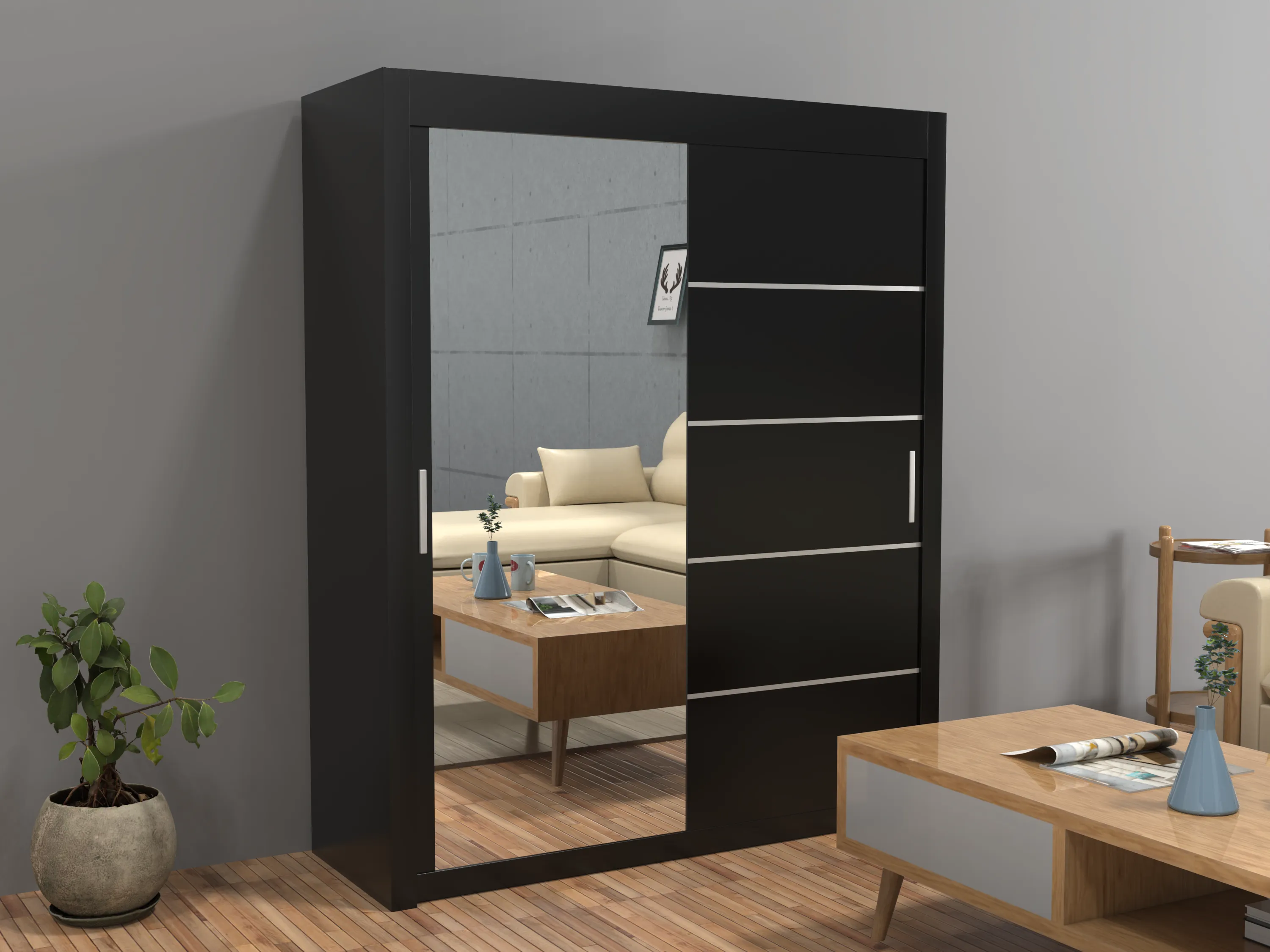 Vision New Sliding Door wardrobe | Black, White, Grey & Oak Colors | Multiple Sizes Available