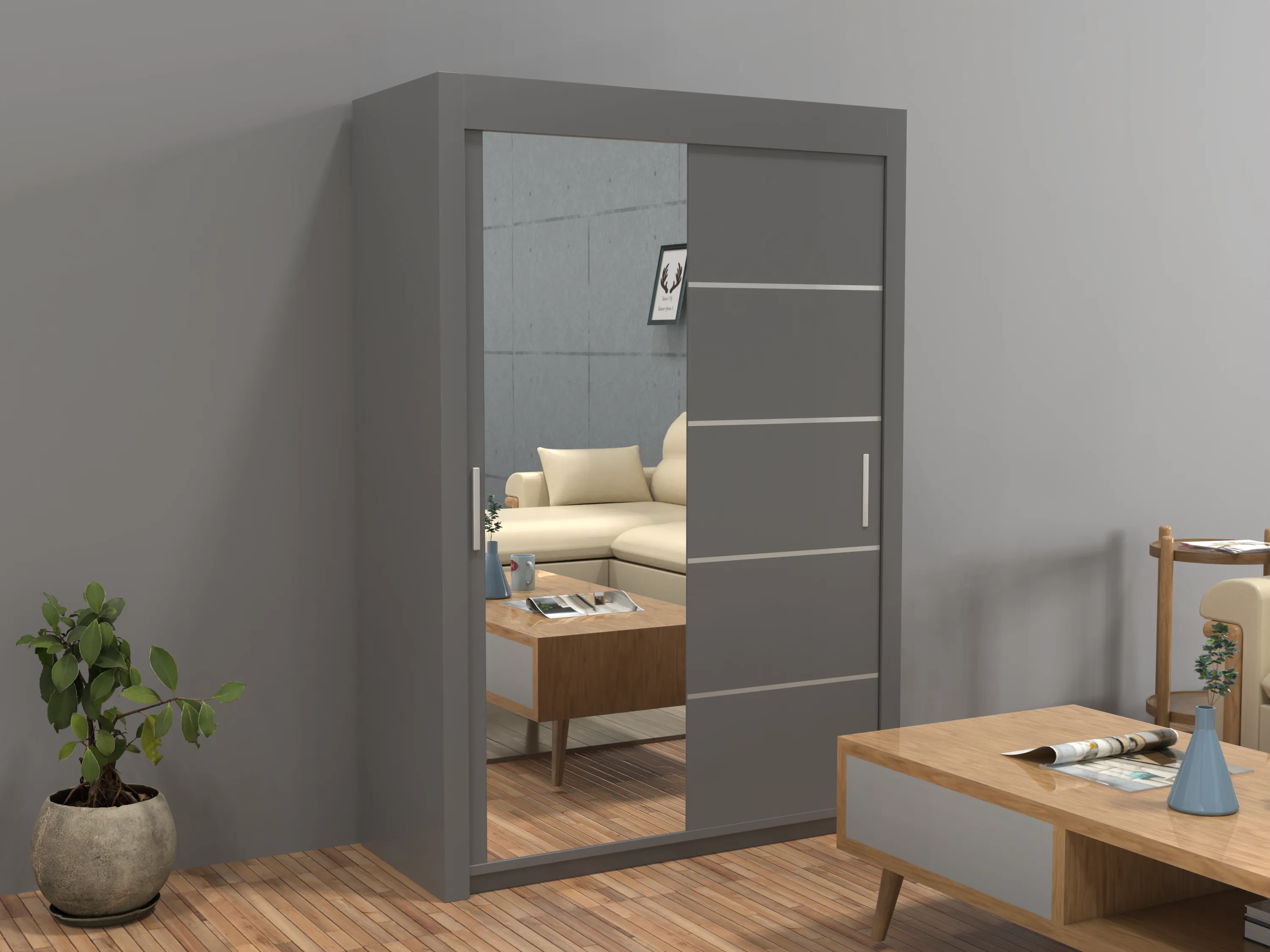 Vision New Sliding Door wardrobe | Black, White, Grey & Oak Colors | Multiple Sizes Available