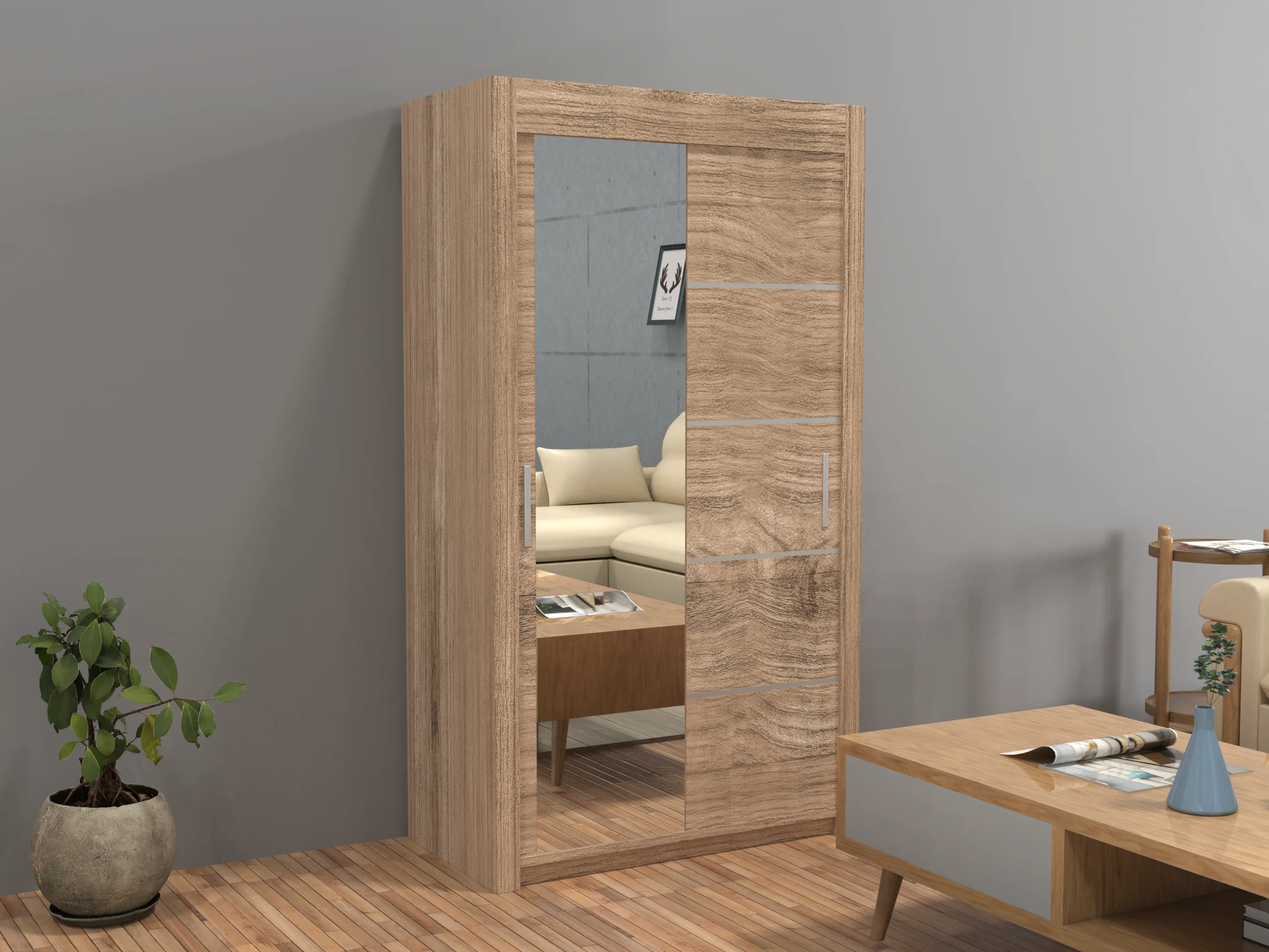Vision New Sliding Door wardrobe | Black, White, Grey & Oak Colors | Multiple Sizes Available