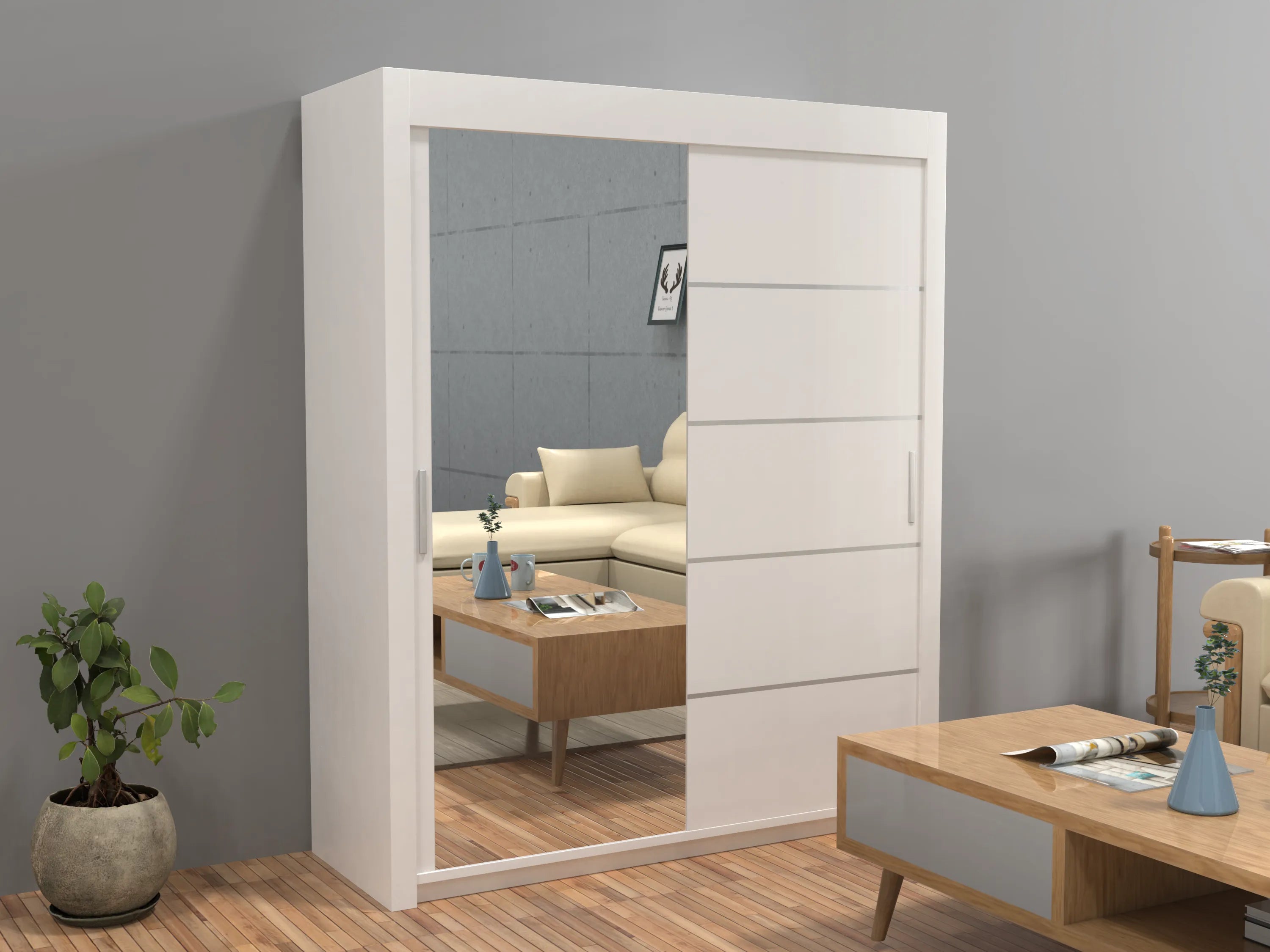Vision New Sliding Door wardrobe | Black, White, Grey & Oak Colors | Multiple Sizes Available
