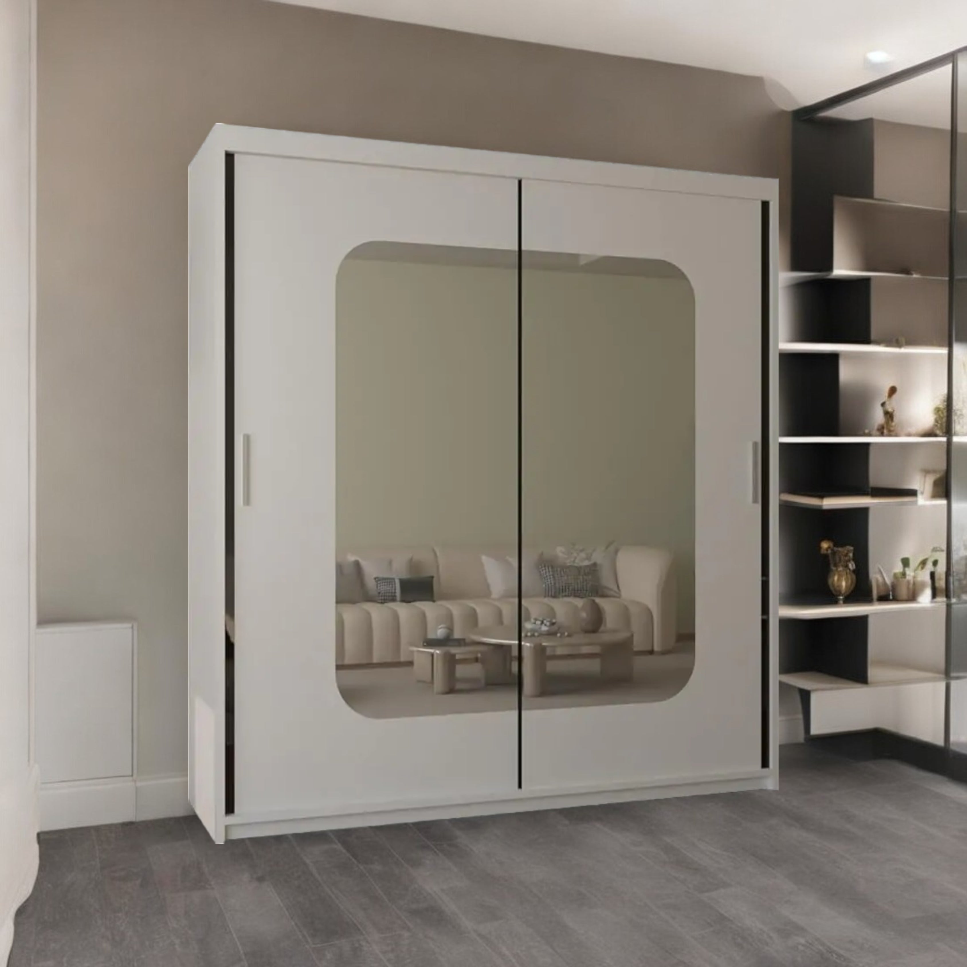 Marika Sliding Door wardrobe in Black, White, Grey & Oak colors | 120, 150, 180, 203 cm sizes